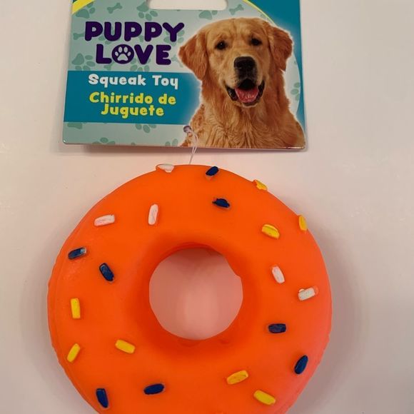 Donut With Sprinkles- Dog Squeak Toy- Orange - Picture 1 of 6